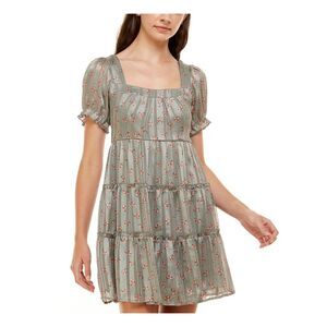 TRIXXI Womens Lined Tiered Pouf Sleeve Square Neck Mini Party Baby Doll Dress